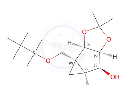 Chemical structure of (3AR,3bR,4aS,5S,5aS)-3b-(((tert-butyldimethylsilyl)oxy)methyl)-2,2-dimethylhexahydrocyclopropa[3,4]cyclopenta[1,2-d][1,3]dioxol-5-ol