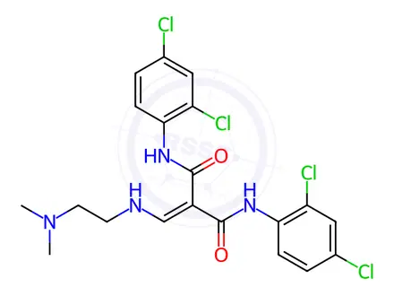 Chemical structure of N1,N3-bis(2,4-dichlorophenyl)-2-(((2-(dimethylamino)ethyl)amino)methylene)malonamide