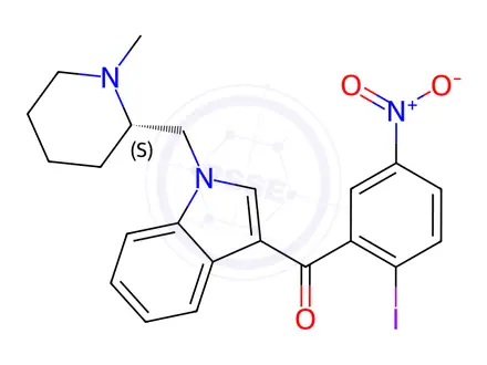 Chemical structure of (S)-(-)-1-[(N-Methyl-2-piperidinyl)methyl]-3-(2-iodo-5-nitrobenzoyl)-1H-indole(S)-AM1241