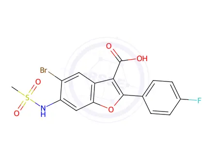 Chemical structure of 5-Bromo-2-(4-fluorophenyl)-6-(methylsulfonamido)benzofuran-3-carboxylic acid