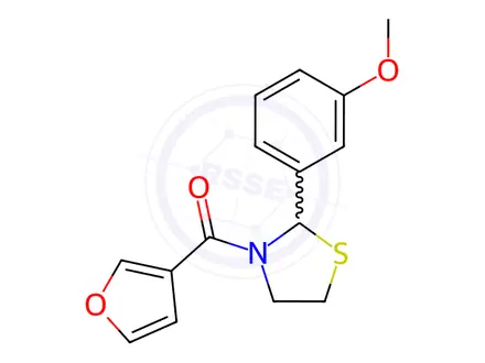 Chemical structure of Furan-3-yl(2-(3-methoxyphenyl)thiazolidin-3-yl)methanone