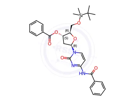 Chemical structure of 5'-O-tert-butyldimethylsilyl-3'-O,4-N-dibenzoyl-2'-deoxycytidine