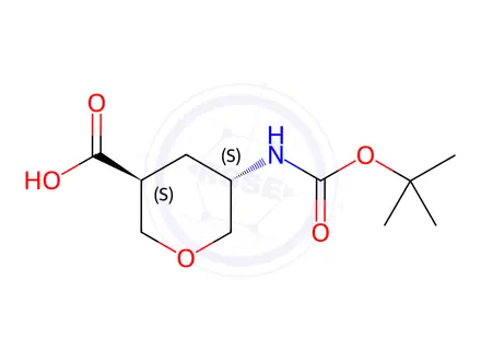 Chemical structure of (3S, 5S)-5-tert-Butoxycarbonylamino-tetrahydro-pyran-3-carboxylic acid