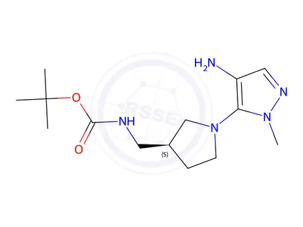 Chemical structure of (S)-tert-Butyl ((1-(4-amino-1-methyl-1H-pyrazol-5-yl)pyrrolidin-3-yl)methyl)carbamate