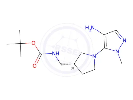 Chemical structure of (R)-tert-Butyl ((1-(4-amino-1-methyl-1H-pyrazol-5-yl)pyrrolidin-3-yl)methyl)carbamate
