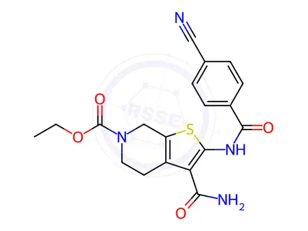 Chemical structure of Ethyl 3-carbamoyl-2-(4-cyanobenzamido)-4,7-dihydrothieno[2,3-c]pyridine-6(5H)-carboxylate
