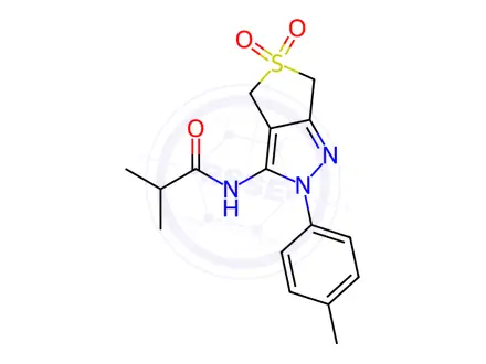 Chemical structure of N-(5,5-Dioxido-2-(p-tolyl)-2,6-dihydro-4H-thieno[3,4-c]pyrazol-3-yl)isobutyramide