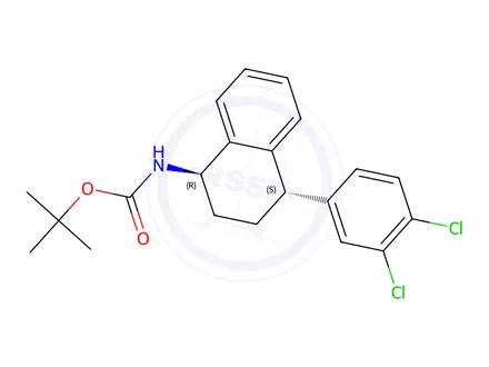 Chemical structure of trans-4-(3,4-Dichlorophenyl)-1,2,3,4-tetrahydro-N-boc-1-naphthalenamine