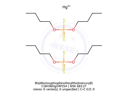 Chemical structure of Bis(dibutoxyphosphinothioylthio)mercury(II)