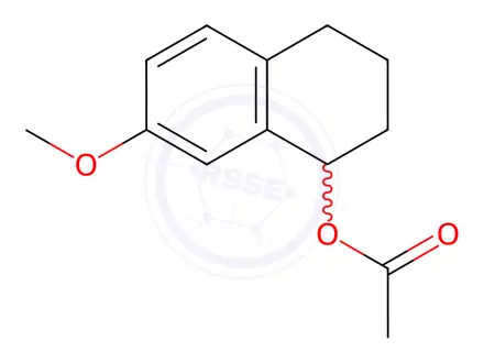 Chemical structure of 1,2,3,4-Tetrahydro-7-methoxy-1-naphthalenol 1-Acetate