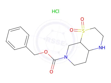 Chemical structure of Benzyl octahydro-6H-pyrido[3,4-b][1,4]thiazine-6-carboxylate 4,4-dioxide hydrochloride