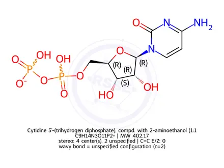 Chemical structure of Cytidine 5'-(trihydrogen diphosphate), compd. with 2-aminoethanol (1:1), monosodium salt