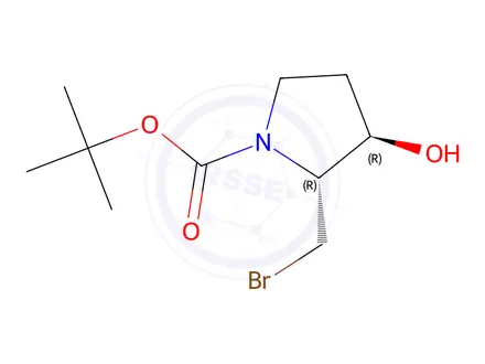 Chemical structure of Tert-butyl (2R,3R)-2-(bromomethyl)-3-hydroxypyrrolidine-1-carboxylate