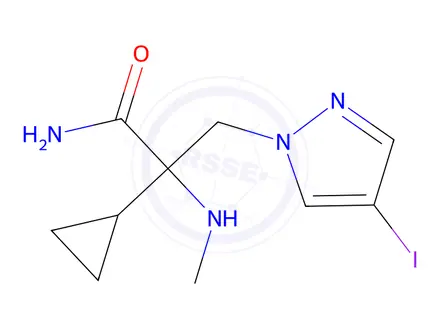 Chemical structure of 2-Cyclopropyl-3-(4-iodo-1h-pyrazol-1-yl)-2-(methylamino)propanamide