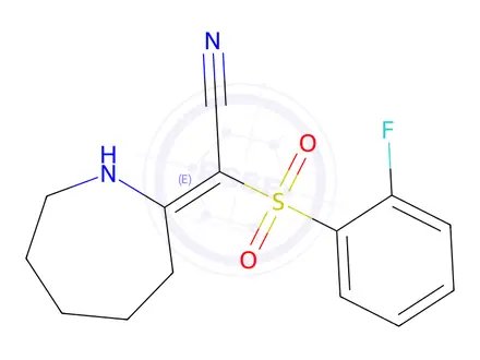 Chemical structure of 2-[(2E)-Azepan-2-ylidene]-2-(2-fluorobenzenesulfonyl)acetonitrile