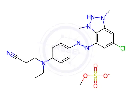 Chemical structure of 5-chloro-7-[[4-[(2-cyanoethyl)ethylamino]phenyl]azo]-1,3-dimethyl-1H-benzotriazolium methyl sulphate