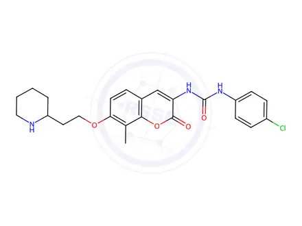 Chemical structure of 1-(4-Chlorophenyl)-3-(8-methyl-2-oxo-7-(2-(piperidin-2-yl)ethoxy)-2H-chromen-3-yl)urea