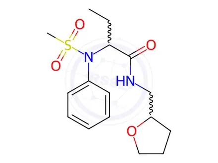 Chemical structure of 2-(N-methylsulfonylanilino)-N-(oxolan-2-ylmethyl)butanamide