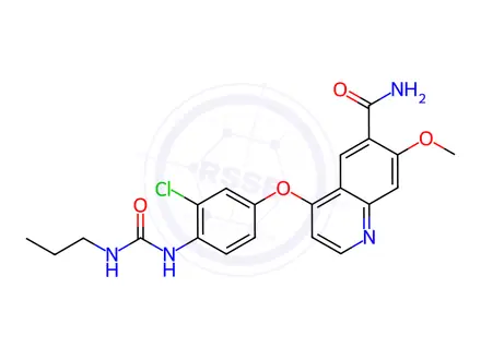 Chemical structure of 4-(3-chloro-4-(3-propylureido)phenoxy)-7-methoxyquinoline-6-carboxamide