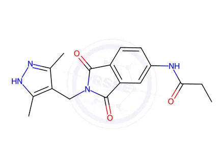 Chemical structure of N-(2-((3,5-dimethyl-1H-pyrazol-4-yl)methyl)-1,3-dioxoisoindolin-5-yl)propionamide