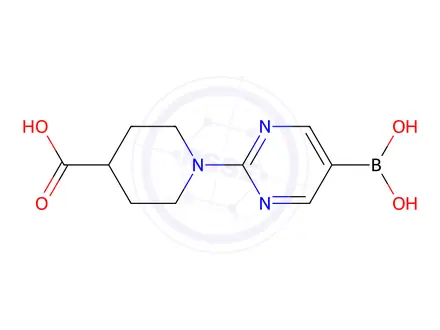 Chemical structure of 1-(5-Boronopyrimidin-2-yl)piperidine-4-carboxylic acid