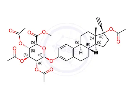 Chemical structure of Ethynyl Estradiol 17-Acetate 3-(2',3',4'-Tri-O-acetyl)-β-D-glucuronide Methyl Ester