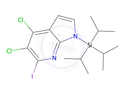 Chemical structure of 4,5-Dichloro-6-iodo-1-(triisopropylsilyl)-1H-pyrrolo[2,3-b]pyridine
