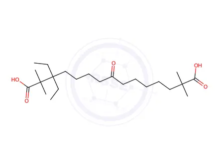 Chemical structure of 3,3-diethyl-2,2,14,14-tetramethyl-8-oxopentadecanedioic acid