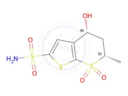 Chemical structure of (4R,6S)-rel-5,6-Dihydro-4-hydroxy-6-methyl-4H-thieno[2,3-b]thiopyran-2-sulfonamide 7,7-Dioxide