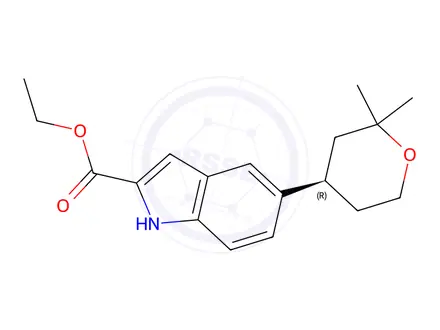 Chemical structure of Ethyl (R)-5-(2,2-dimethyltetrahydro-2H-pyran-4-yl)-1H-indole-2-carboxylate