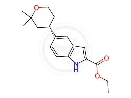 Chemical structure of Ethyl 5-(2,2-dimethyltetrahydro-2H-pyran-4-yl)-1H-indole-2-carboxylate