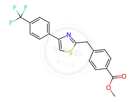 Chemical structure of Benzoic acid, 4-[[4-[4-(trifluoromethyl)phenyl]-2-thiazolyl]methyl]-, methyl ester