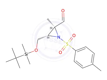 Chemical structure of (2S,3S)-3-(((tert-Butyldimethylsilyl)oxy)methyl)-2-methyl-1-tosylaziridine-2-carbaldehyde