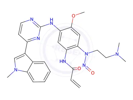 Chemical structure of N-(2-((2-(dimethylamino)ethyl)(nitroso)amino)-4-methoxy-5-((4-(1-methyl-1H-indol-3-yl)pyrimidin-2-yl)amino)phenyl)acrylamide