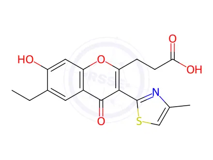 Chemical structure of 3-(6-ethyl-7-hydroxy-3-(4-methylthiazol-2-yl)-4-oxo-4H-chromen-2-yl)propanoic acid