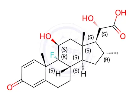 Chemical structure of (11β,16α,20S)-9-Fluoro-11,20-dihydroxy-16-methyl-3-oxopregna-1,4-dien-21-oic Acid