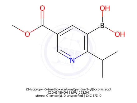 Chemical structure of (2-Isopropyl-5-(methoxycarbonyl)pyridin-3-yl)boronic acid