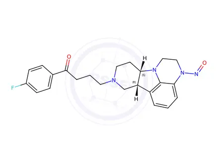 Chemical structure of 1-(4-fluorophenyl)-4-((6bR,10aS)-3-nitroso-2,3,6b,7,10,10a-hexahydro-1H-pyrido[3',4':4,5]pyrrolo[1,2,3-de]quinoxalin-8(9H)-yl)butan-1-one