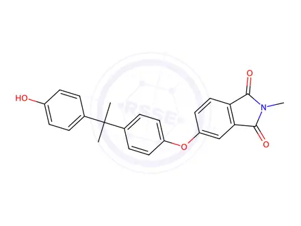 Chemical structure of 5-(4-(2-(4-hydroxyphenyl)propan-2-yl)phenoxy)-2-methylisoindoline-1,3-dione