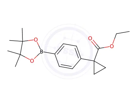 Chemical structure of Ethyl 1-[4-(4,4,5,5-tetramethyl-1,3,2-dioxaborolan-2-yl)phenyl]cyclopropane-1-carboxylate