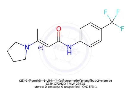 Chemical structure of (2E)-3-(Pyrrolidin-1-yl)-N-[4-(trifluoromethyl)phenyl]but-2-enamide