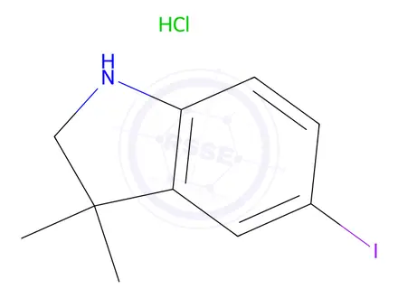 Chemical structure of 5-Iodo-3,3-dimethyl-2,3-dihydro-1H-indole hydrochloride