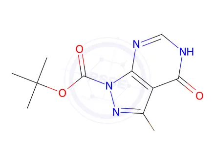 Chemical structure of tert-Butyl 3-bromo-4-hydroxy-1H-pyrazolo[3,4-d]pyrimidine-1-carboxylate