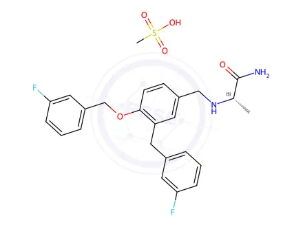 Chemical structure of (S)-2-[[3-(3-Fluorobenzyl)-4-[(3-fluorobenzyl)oxy]benzyl]amino]propanamide Methanesulfonate