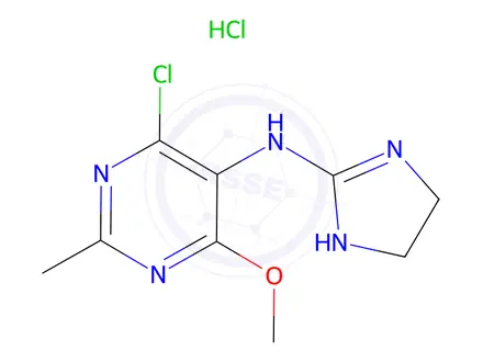 Chemical structure of 4-Chloro-N-(4,5-dihydro-1H-imidazol-2-yl)-6-methoxy-2-methylpyrimidin-5-amine hydrochloride