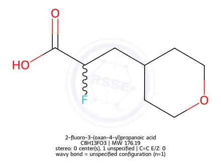 Chemical structure of 2-fluoro-3-(oxan-4-yl)propanoic acid