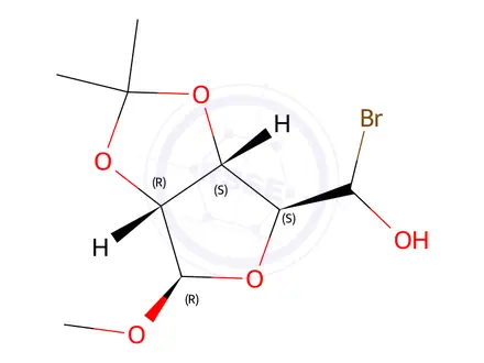 Chemical structure of methyl 5-bromo-5-deoxy-2,3-O-isopropylidene-beta-D-ribofuranoside